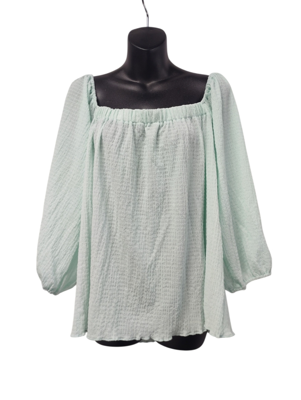 Culture Code Mint Green Off Shoulder Smocked Blouse Wns Long Sleeve Crinkle NWT